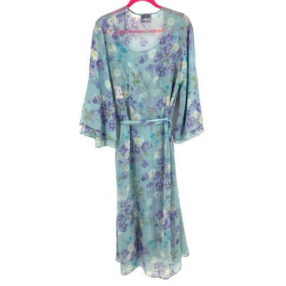 VTG Valentino Intimo Blue Floral Lingerie Gown Matching Robe 2 PC Set Petite NEW - Picture 8 of 16